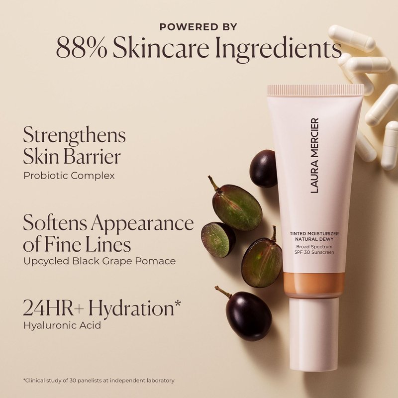 Laura Mercier Tinted Moisturizer Natural Dewy with SPF 30: 24HR+ Hydration, Long Lasting, Sheer to Light, Buildable Coverage, Dewy Finish, Improve Skin Tone and Texture, Skin Tint, Cameo