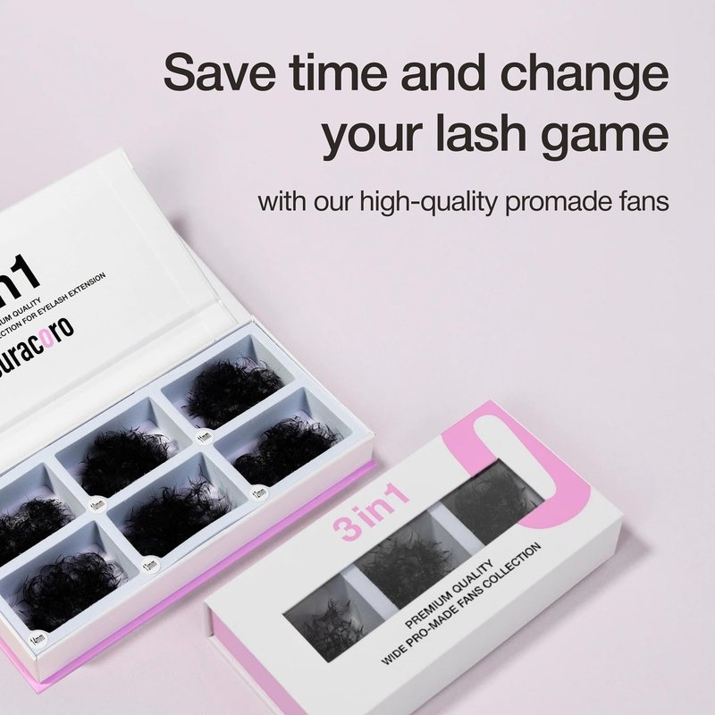 Curacoro Promade Mix 750 Fans - 10D 0.03 Lash Extensions, D Curl 16-17-18mm Mixed Length Handmade Volume Eyelashes, Long-Lasting Professional Lash Fans