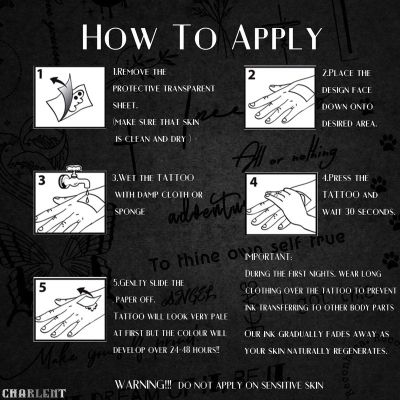 CHARLENT Semi-Permanent Tattoos for Adult - 2 Weeks Long Last Small Flower Words Tattoos for Women Men Hand Neck Body/Fades Naturally/No Reflection/Waterproof/Realistic, Minimal Line Art