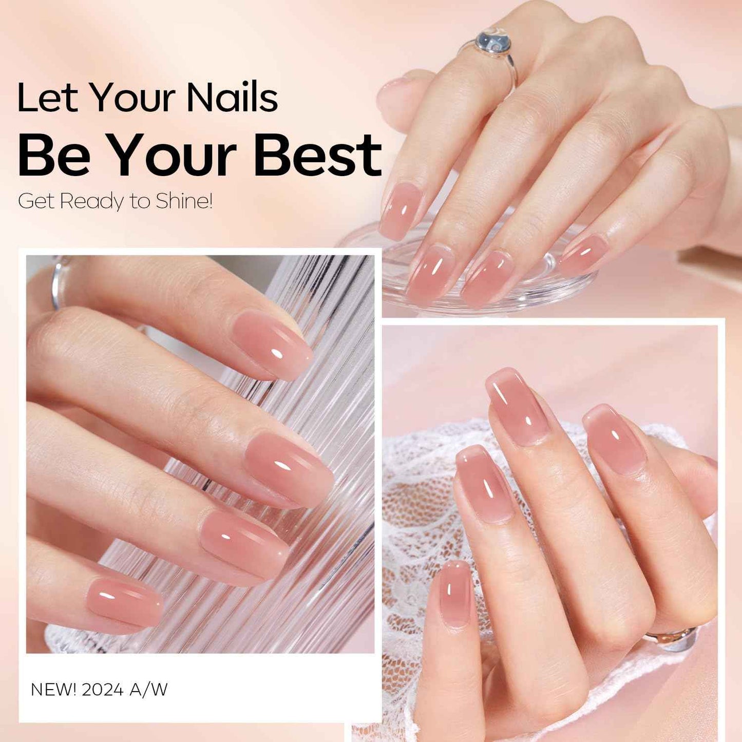 Sheer Pink Gel Nail Polish 15ML & 48W UV Nail Lamp Set with Gloves