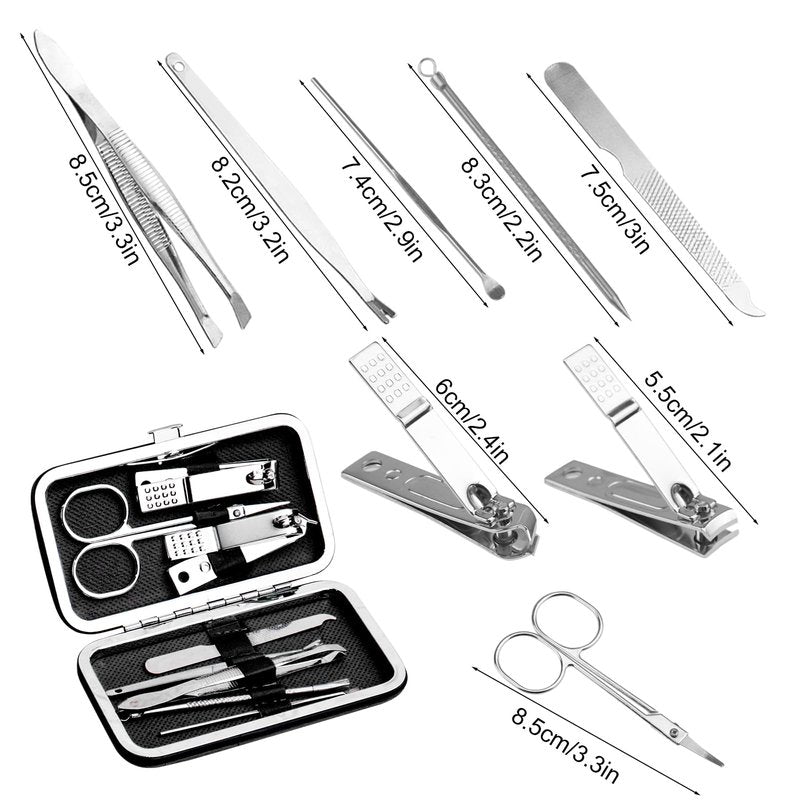 24pack Manicure Set in Bulk, Nail Clippers Kit Stainless Steel Fingernail Clippers Set, Sturdy Nail Tip Cutter Trimmers Professional Grooming Toenail Clippers Personal Pedicure Kits (8-in-1, Black)
