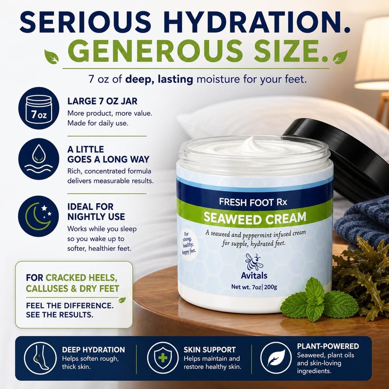 Avital's Fresh Foot RX Foot Cream – Intensive Cracked Heel Repair Treatment – Peppermint Moisturizer with Panthenol, Allantoin & Seaweed Extract – Softens Calluses & Rough Feet – 7 oz
