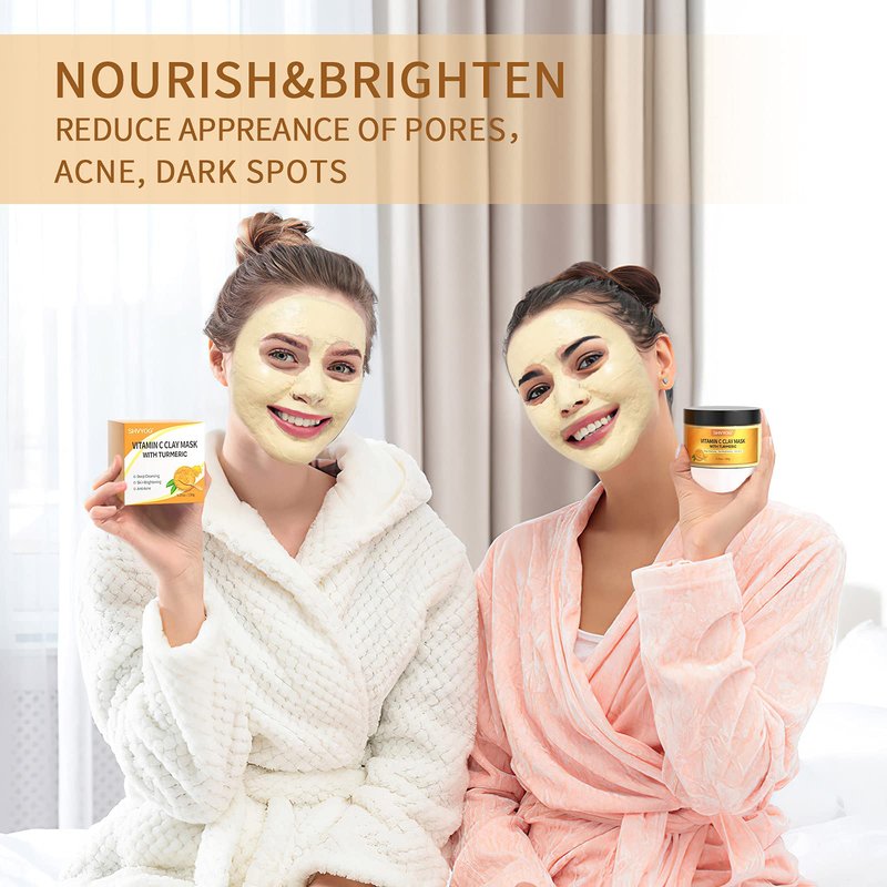 SHVYOG Turmeric Vitamin C Clay Mask with Kaolin Clay for Dull & Blemish-Prone Skin, Deep Cleansing Facial Mask, Face Masks Skincare for Controlling Oil and Refining Pores 5.29 Oz 150g
