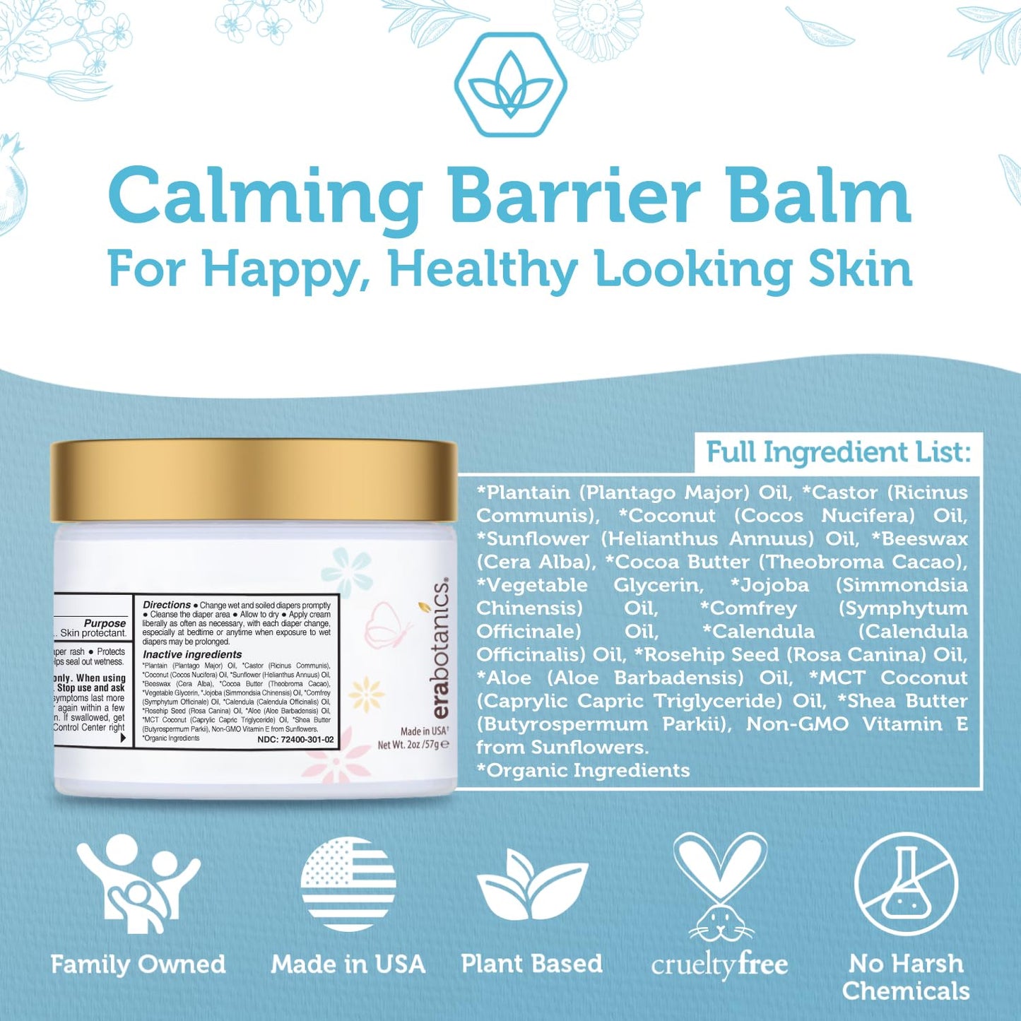Diaper Rash Cream for Baby - Extra Soothing Zinc Oxide & Organic Aloe Vera | Gentle Moisturizer with Chamomile & Calendula