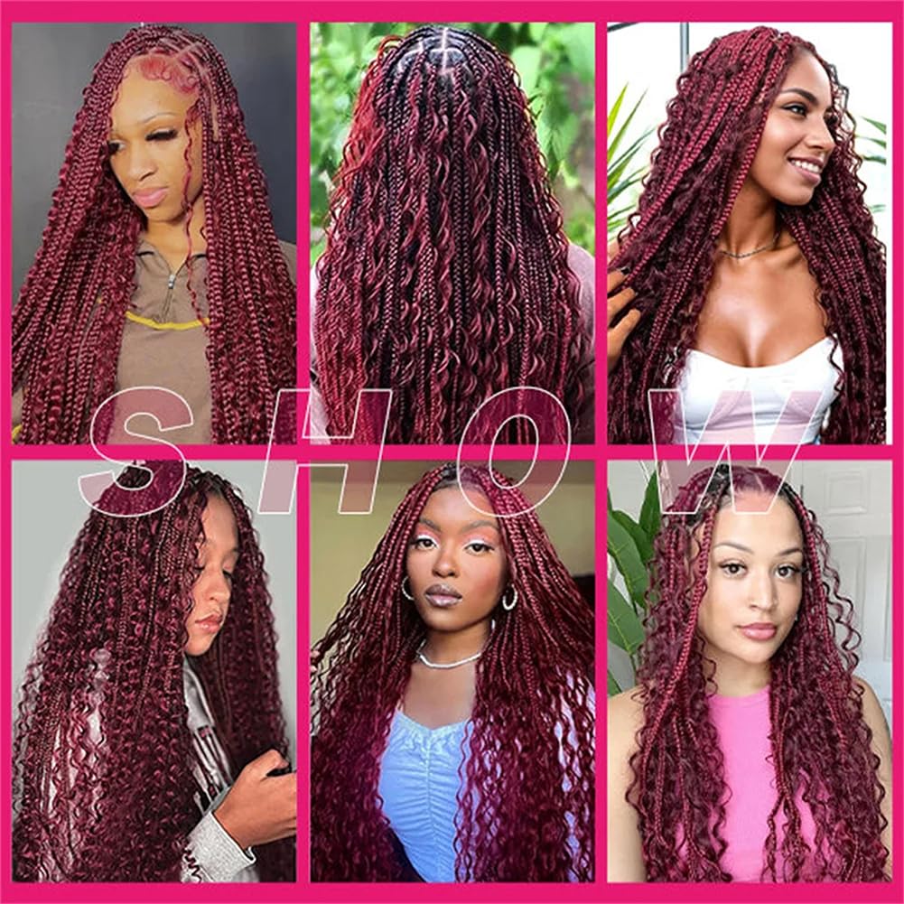Deep Curly Human Braiding Hair for Boho Braids Burgundy Deep Water Wave Human Hair Braiding Hair No Weft Hair Bundles for Bohemian Knotless Braids 20 22 Inch Bulk Human Hair for Braiding 50g/Bundle