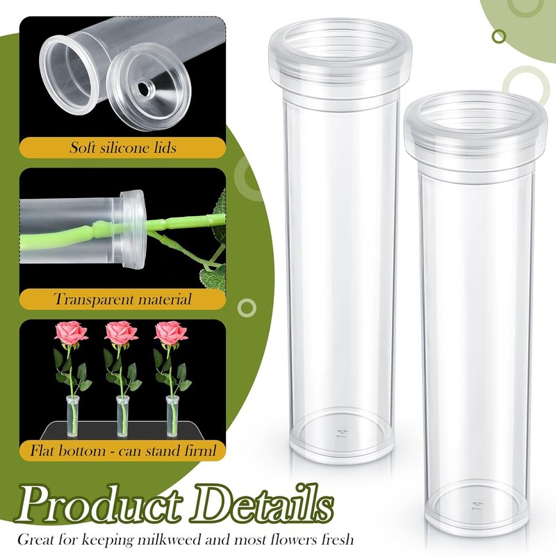 Hushee Floral Tubes - 100 Pcs 60ml Water Tubes for Milkweed Cuttings | 4.33 Inch for Flower Arrangements