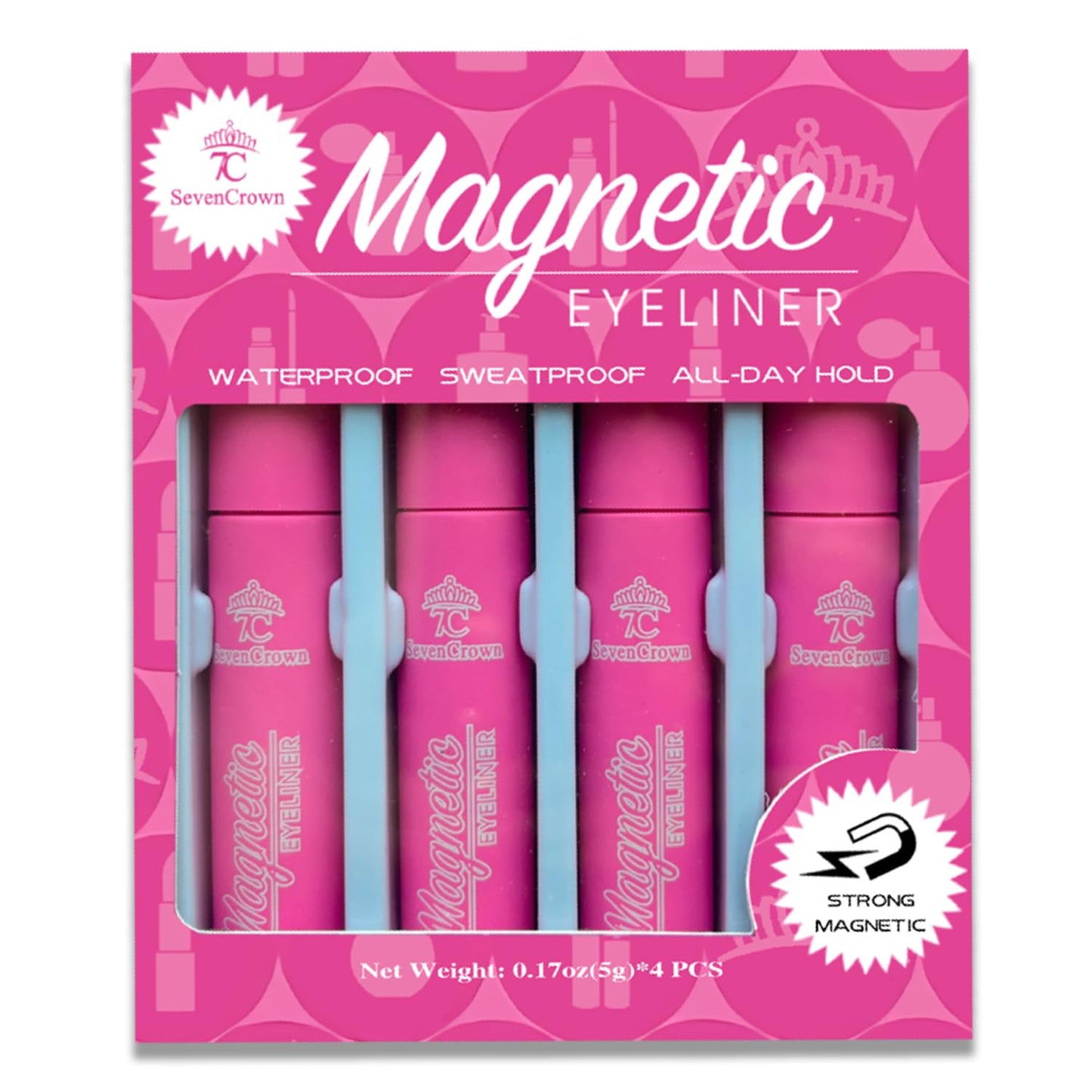7C SEVENCROWN Eye Liner Magnetic Eyeliner Black Waterproof Liquid Eyeliner,Upgraded All-Day Hold, Sweatproof, Works Perfectly with Magnetic Eyelashes Kit - 5ml*4 Count