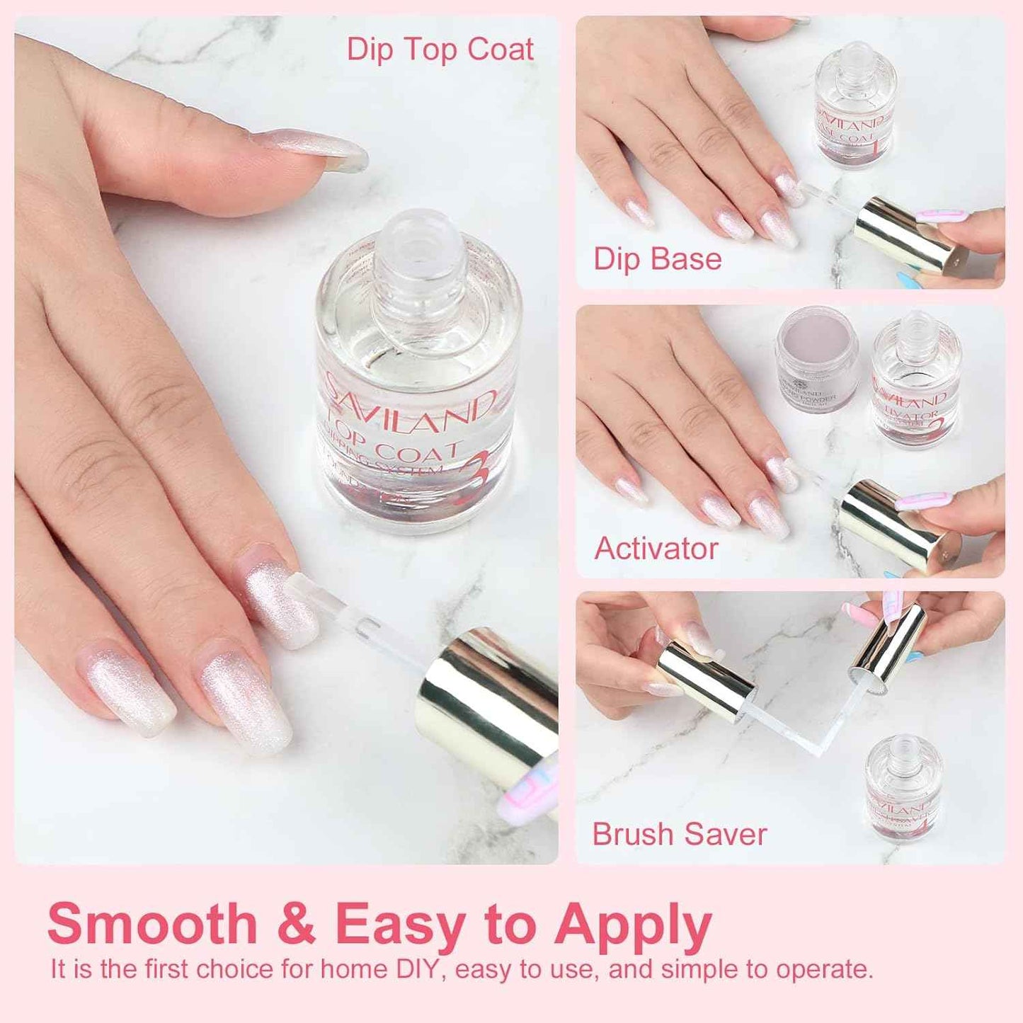 SAVILAND Dip Powder Liquid Set - 10 Pcs Base/Top Coat & Activator for Acrylic Nails