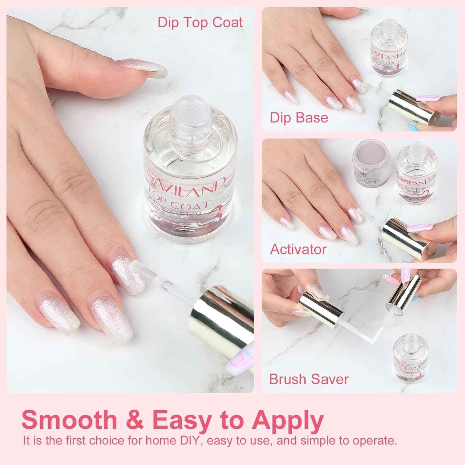 SAVILAND Dip Powder Liquid Set - 10 Pcs Base/Top Coat & Activator for Acrylic Nails