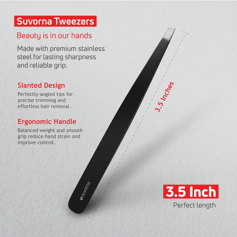 Suvorna Premium Beard & Mustache Set with Beard scissors for men, Straight Razor with blades- Facial Hair/Nose/Eyebrow Scissors - Slant Tweezers (6 Pcs Black)