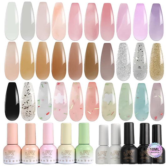 35pcs Gel Nail Polish Set - 10ml Deep Colors for Professional Nail Art - Base & Top Coats Included