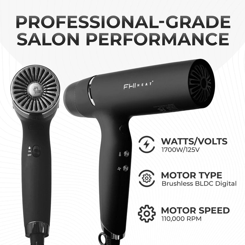 FHI Heat Innovator Pro Power Speed Professional Hair Dryer with Diffuser - Advanced Ionic Technology, Quick-Dry Blow Dryer, Cool Shot Button, Quiet Operation, Lightweight, for All Hair Types