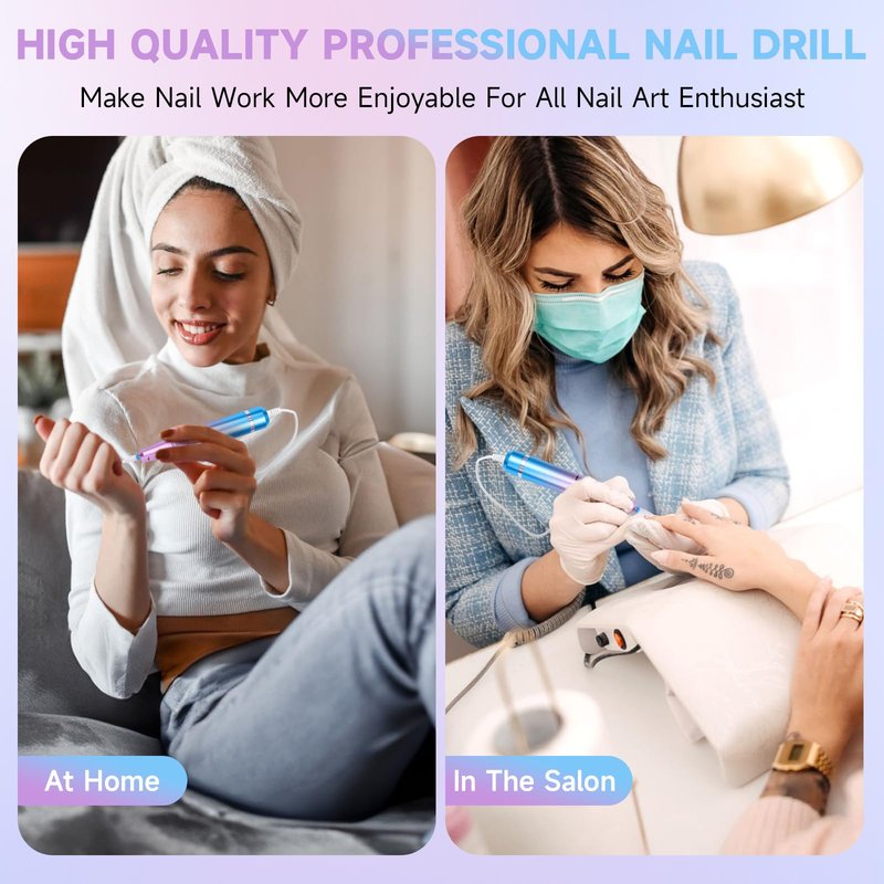 Nail Drill Professional, 35000RPM Electric Nail File Rechargeable, Portable Nail Drill Cordless Kit Efile for Acrylic Nails, Nail Dremel Manicure Perdicure for Salon & Home Use (Gradient)