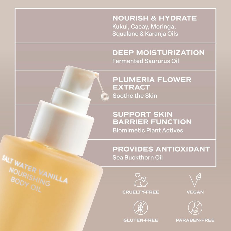 Saltair Nourishing Body Oil | Lightweight Glow | Salt Water Vanilla, 4 oz