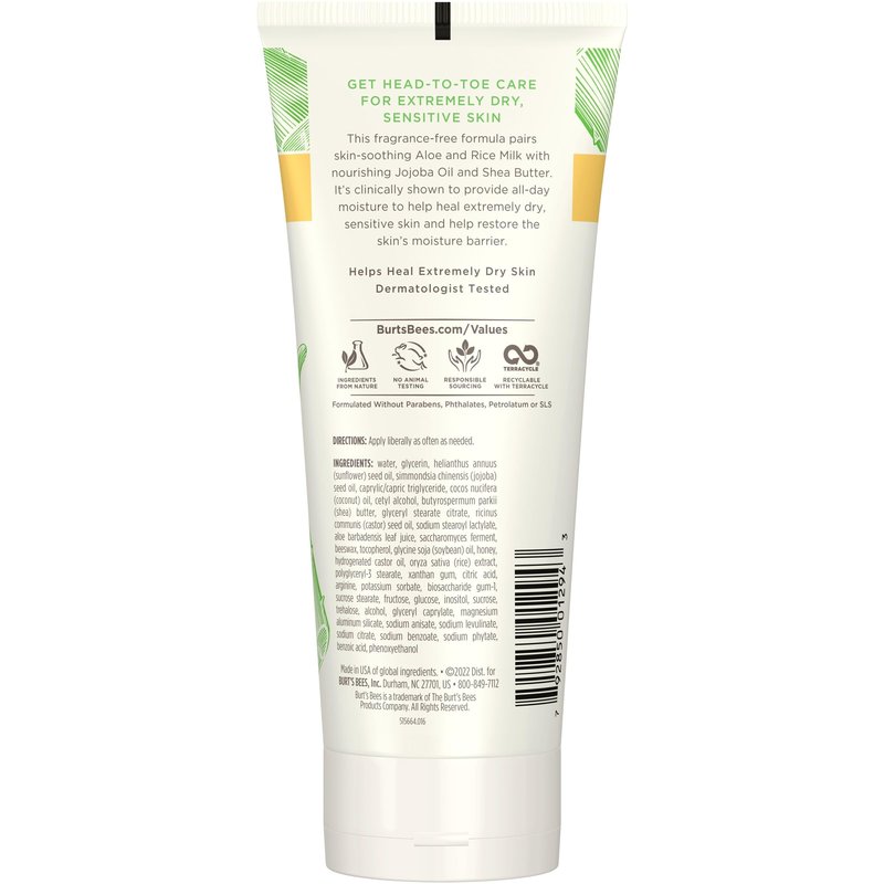 Burt's Bees Ultimate Care Healing Body Lotion with Aloe and Rice Milk for Sensitive Skin, 98.8% Natural Origin, 6 Ounces