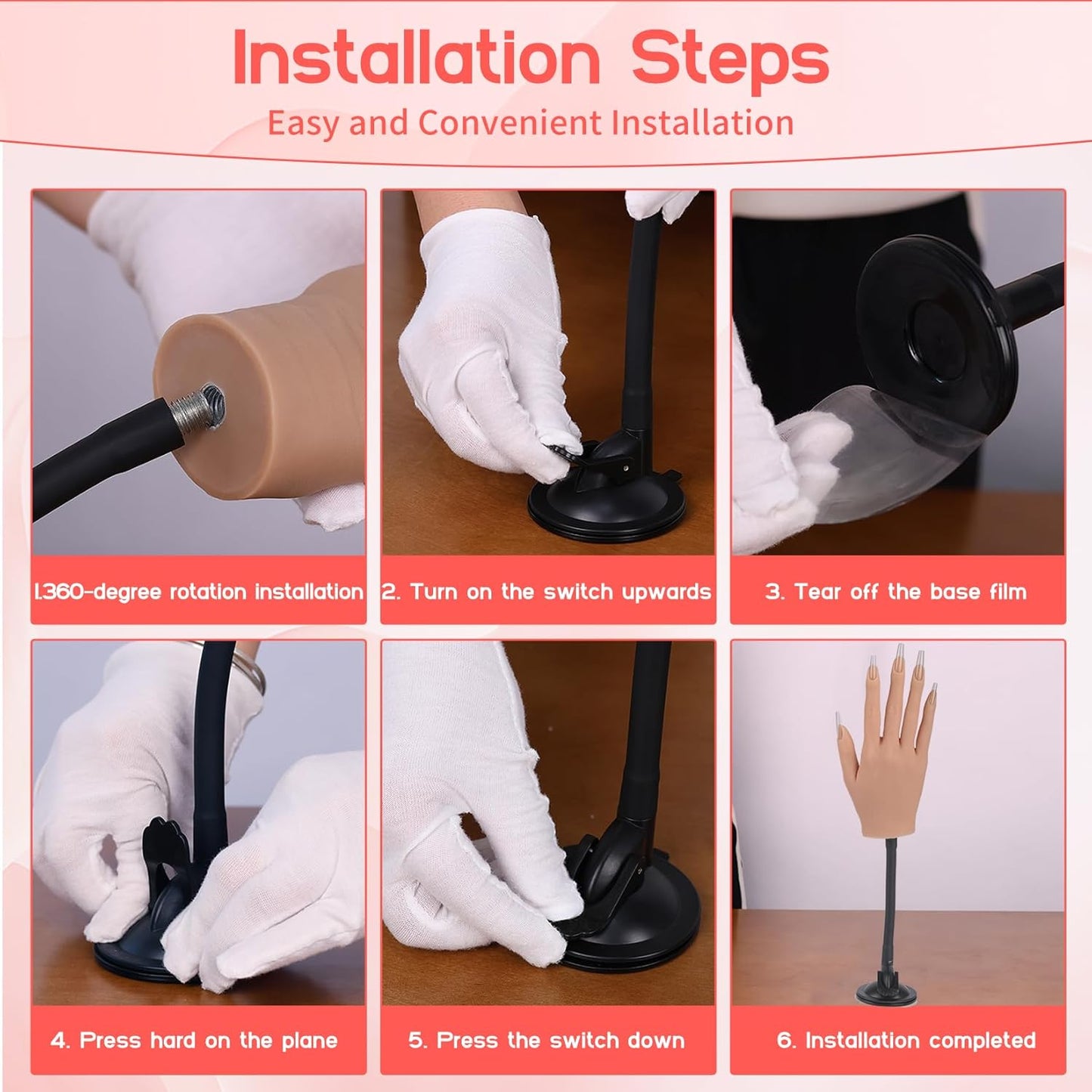 Flexible Silicone Practice Hand for Acrylic Nails with 528 Nail Tips & Stand