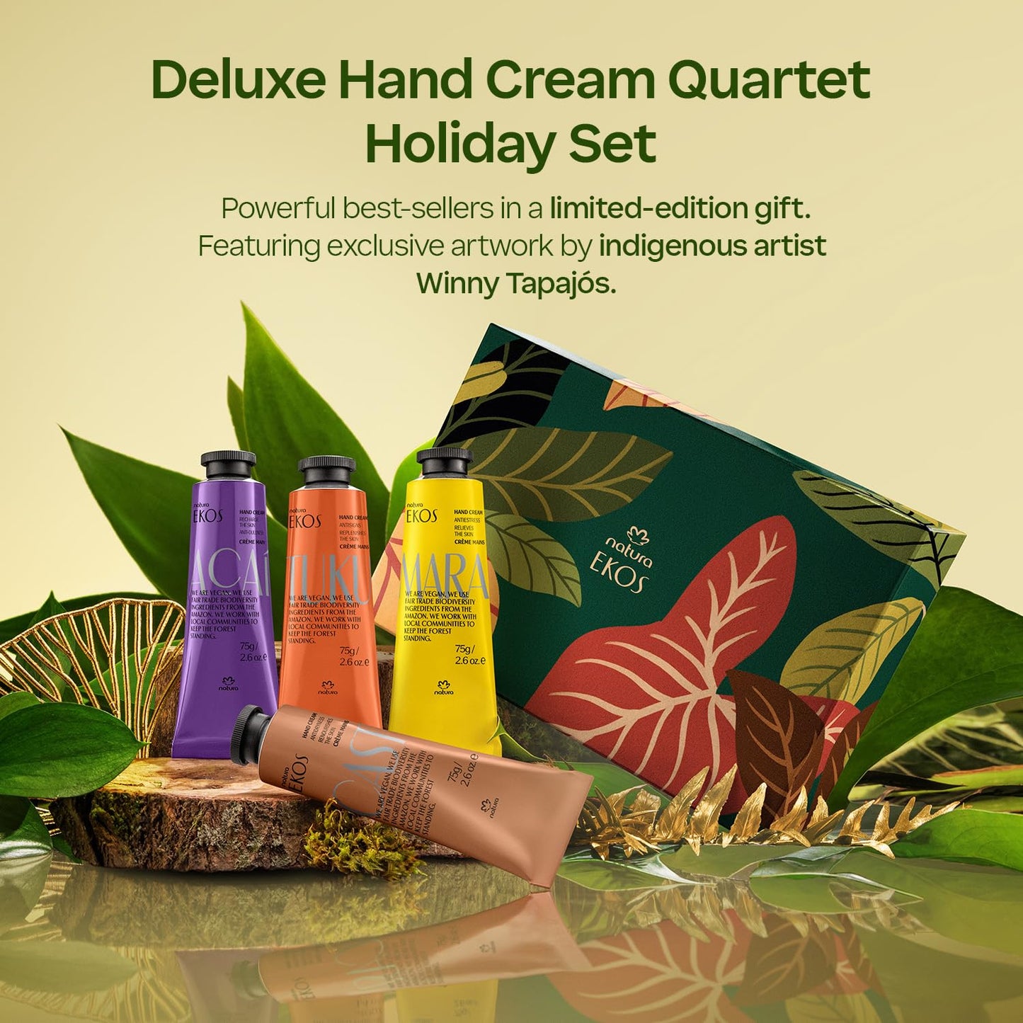 natura - Brazilian Beauty Hand Cream Trio Holiday Gift Set – Travel Size, Brazil Nut, Tukumã & Cacau | 100% Vegan, Deep Nourishing Hand Creams Gift Box 1.4 oz (40g)