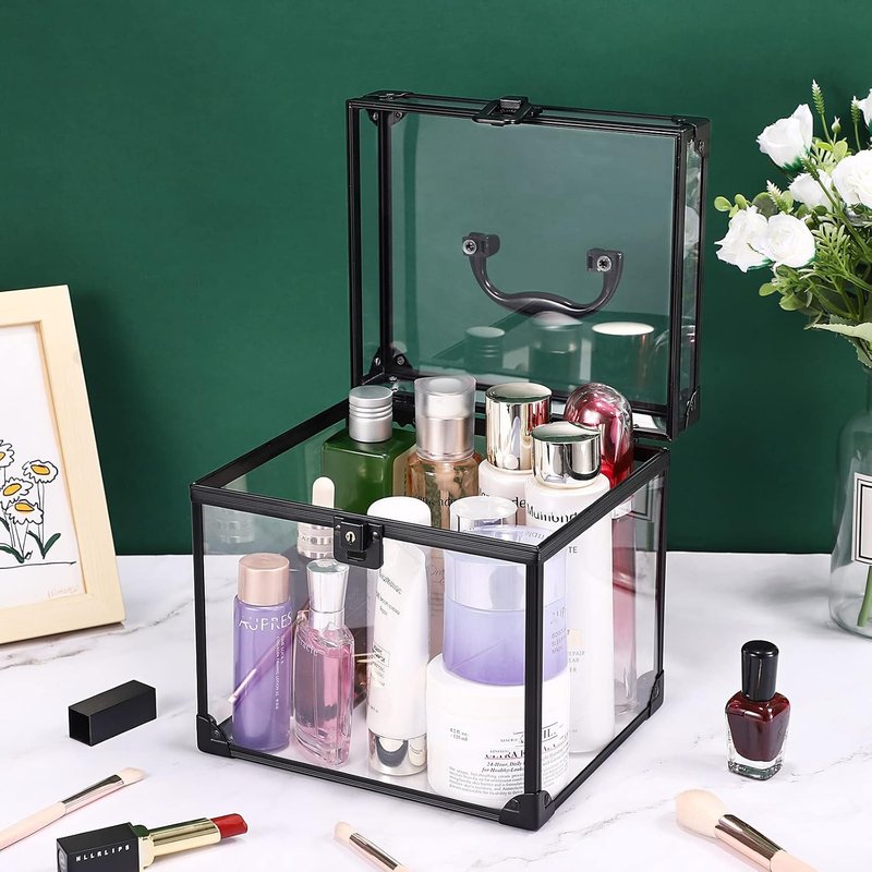 Portable Crown Case for Pageants - Clear Makeup Tools Storage, 8x7x7.5 Inch | Large Travel Toiletry Organizer with Latches