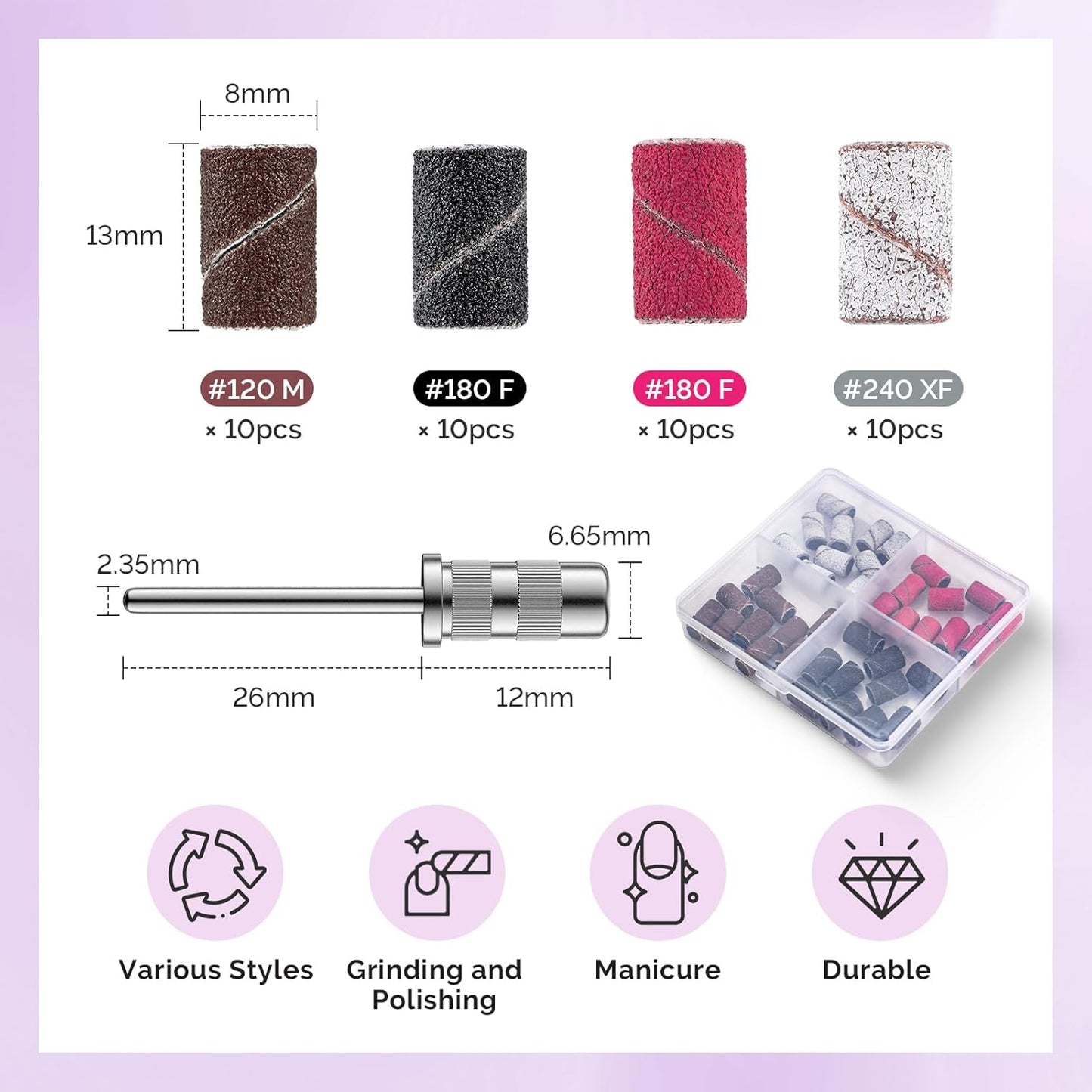 Nail Drill Bits Set - 50 Pcs Sanding Bands & 10 Pcs Diamond Bits | Professional Manicure Tools