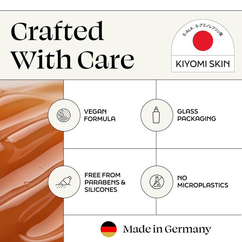 Kiyomi Skin Vitamin C Serum for Face - Stable Vitamin C Complex with 5-ALA & Hyaluronic Acid - Helps Improve the Look of Dark Spots, Uneven Tone & Dullness - Vegan & Made in Germany - 1 Fl Oz