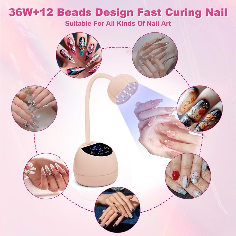 CGBE UV LED Nail Lamp, 36W Mini Cordless Flash Cure Lamp, USB Rechargeable Goosenecks LED Nail Light with 4 Timers & Auto Sensor for Salon Home DIY Use, White Diamond