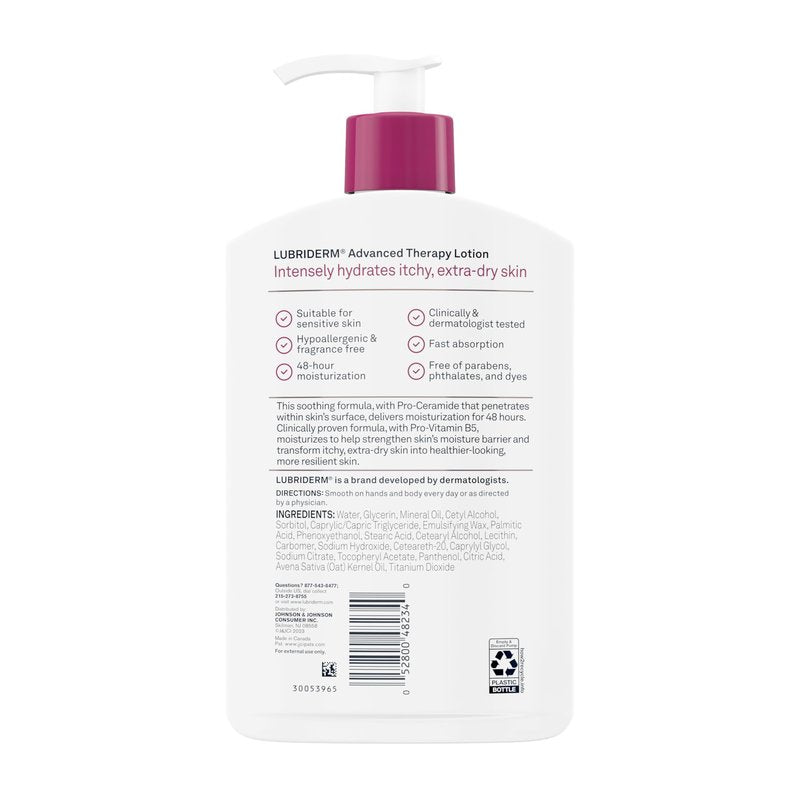 Lubriderm Advanced Therapy Fragrance Free Moisturizing Hand & Body Lotion + Pro-Ceramide with Vitamins E & Pro-Vitamin B5, Intense Hydration for Extra Dry Skin, 16 fl. oz, 2 Pack
