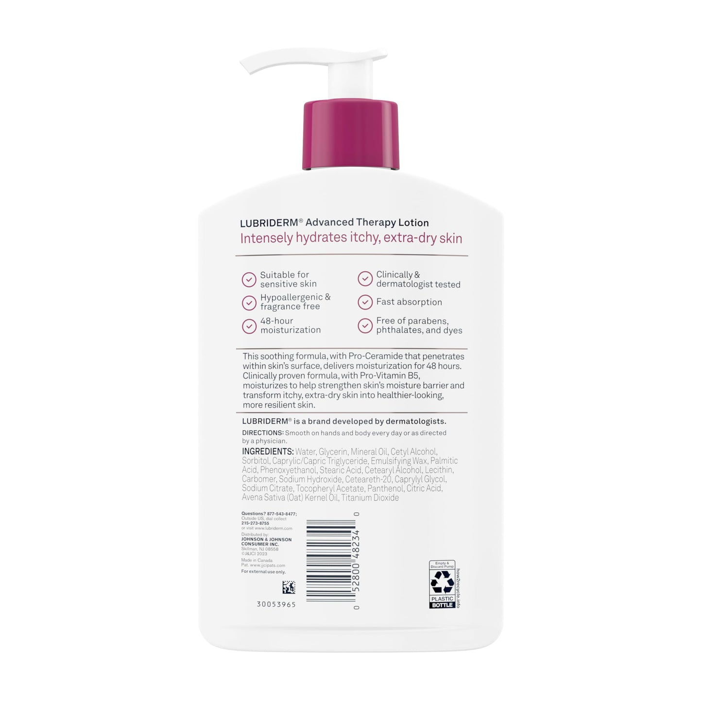 Lubriderm Advanced Therapy Fragrance Free Moisturizing Hand & Body Lotion + Pro-Ceramide with Vitamins E & Pro-Vitamin B5, Intense Hydration for Extra Dry Skin, 16 fl. oz, 2 Pack