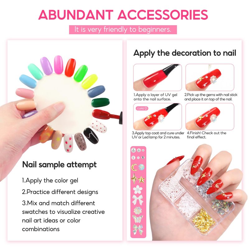 COSCELIA 60PC Gel Nail Polish Kit with U V light 55 Colors Gel Nail Polish Set 5PC Top Base Coat Glitter Rhinestones All Seasons French Manicure Starter Kit at Home for Women Girls