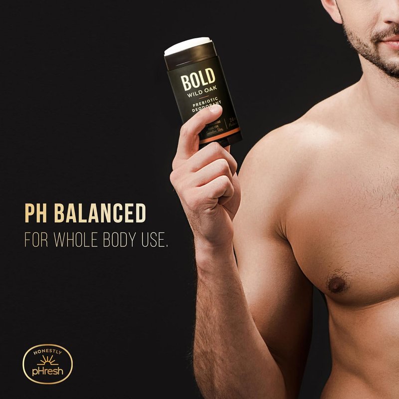 Prebiotic Natural Deodorant for Men - Aluminum & Baking Soda Free | 24-Hour Odor Protection, Bold Wild Oak Scent, 2.5 oz