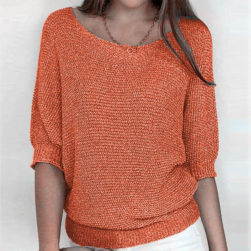 HOTYD Fall Sweaters for Women 2025 Trendy Crewneck Knit 3/4 Sleeve Tops Womens Lightweight Pullover Sweaters,Orange,S