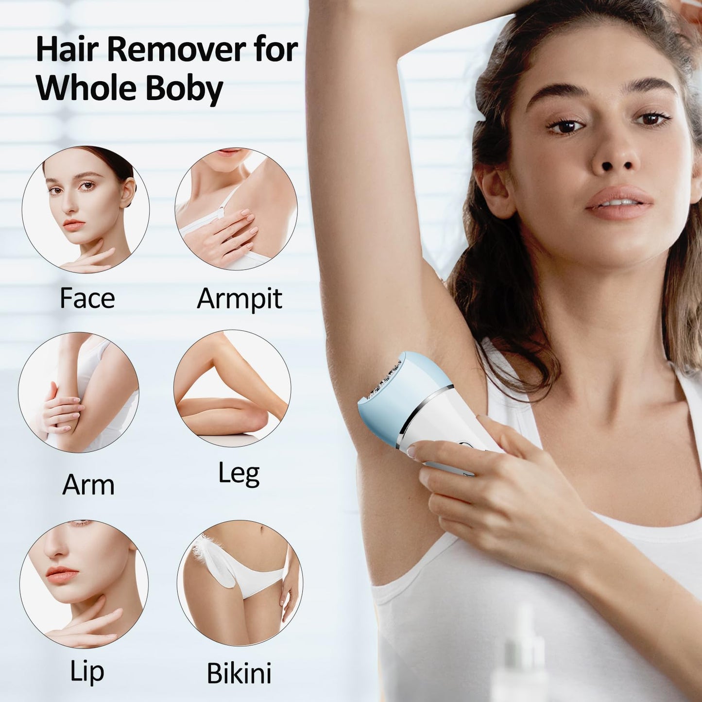 Epilator for Women, 6 in 1 Hair Removal Epilator, Shaver, Face Razor, Facial Brush, Face Massage and Body Exfoliator,IPX7 Waterproof Rechargeable Hair Removal for Women, 2 Speeds