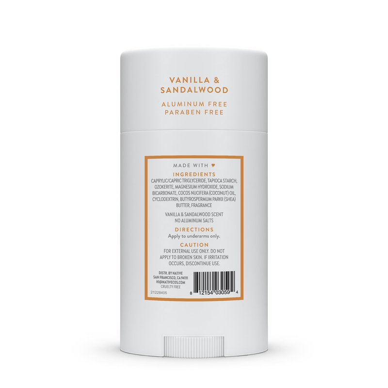 Native Deodorant Contains Naturally Derived Ingredients, 72 Hour Odor Control, Deodorant for Women and Men, Aluminum Free, Vanilla & Sandalwood 2.65oz