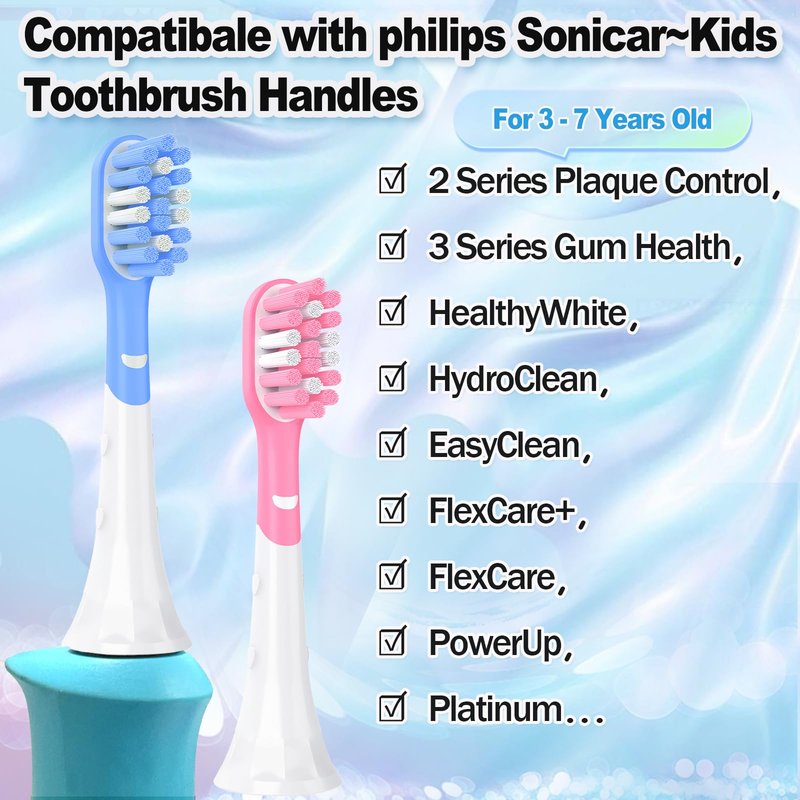 Kids Replacement Heads for Philips Sonicare 6032/94 6321 6340 6042 6320 6330, 3+ Years Old Toddler Soft Electric Toothbrush Compact, Child Brush Head for Boys Girls, 8 Pack Pink & Blue