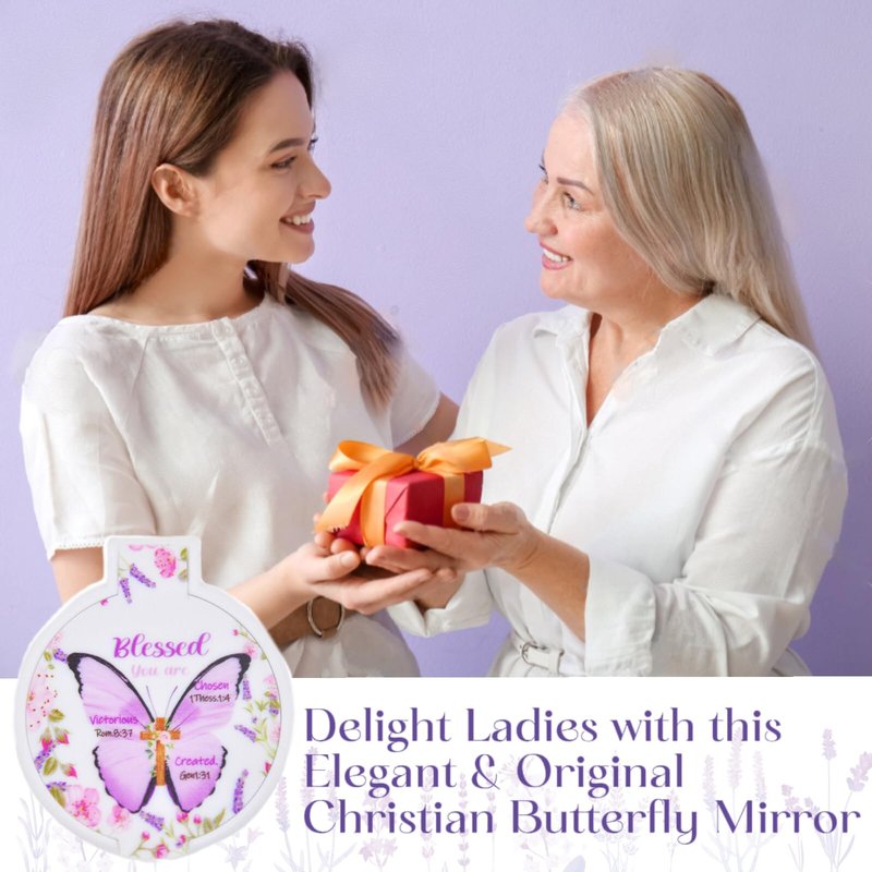 Eva's Moment 40 Pcs Christian Butterfly Compact Mirrors Bulk Bible Verse Mini Mirror Gifts Inspirational Portable Small Makeup Mirror for Women Church Scripture Party Gift 4 Styles