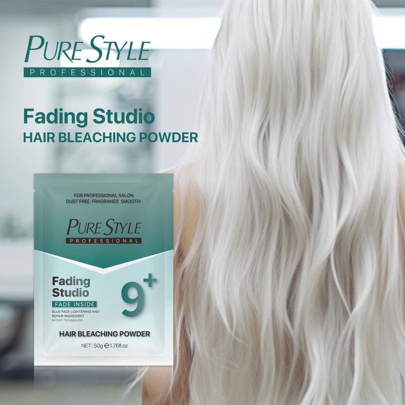 PURESTYLE Professional Ammonia-Free Hair Bleach Powder Packets 50g, Over 9 Levels Blue Fade Technology, Dust-Free & Fragrance Formula Fading Powder, Gentle Quick Bleach Lightener for Dark Hair