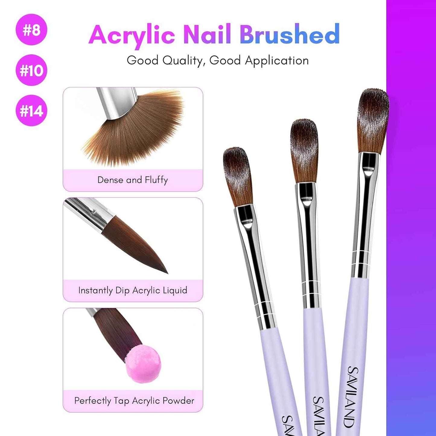 Saviland Acrylic Nail Liquid Monomer – 8.11 fl. oz with 3 Brushes & Nail Cutters