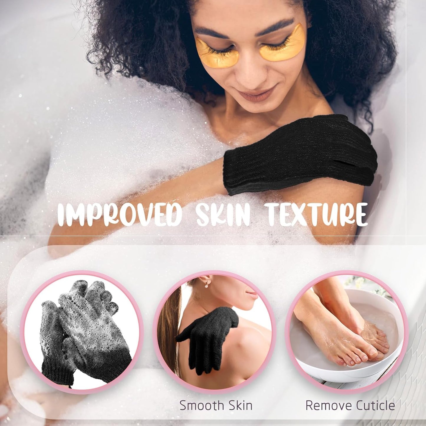 Exfoliating Shower Gloves - 104 Pcs Body Scrubber Set with Hanging Loop | Black for Men & Women