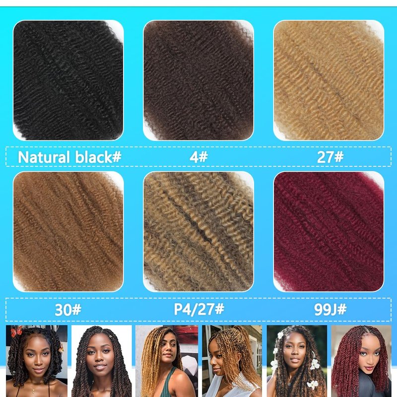 Afro Kinkys Bulk Human Hair 16 Inch 4 Bundles Afro Kinky-curly Human Braiding Hair Bulk for Spring Hair Twist Dreadlock Extensions Locs Braids Repair 70g Natural Color#