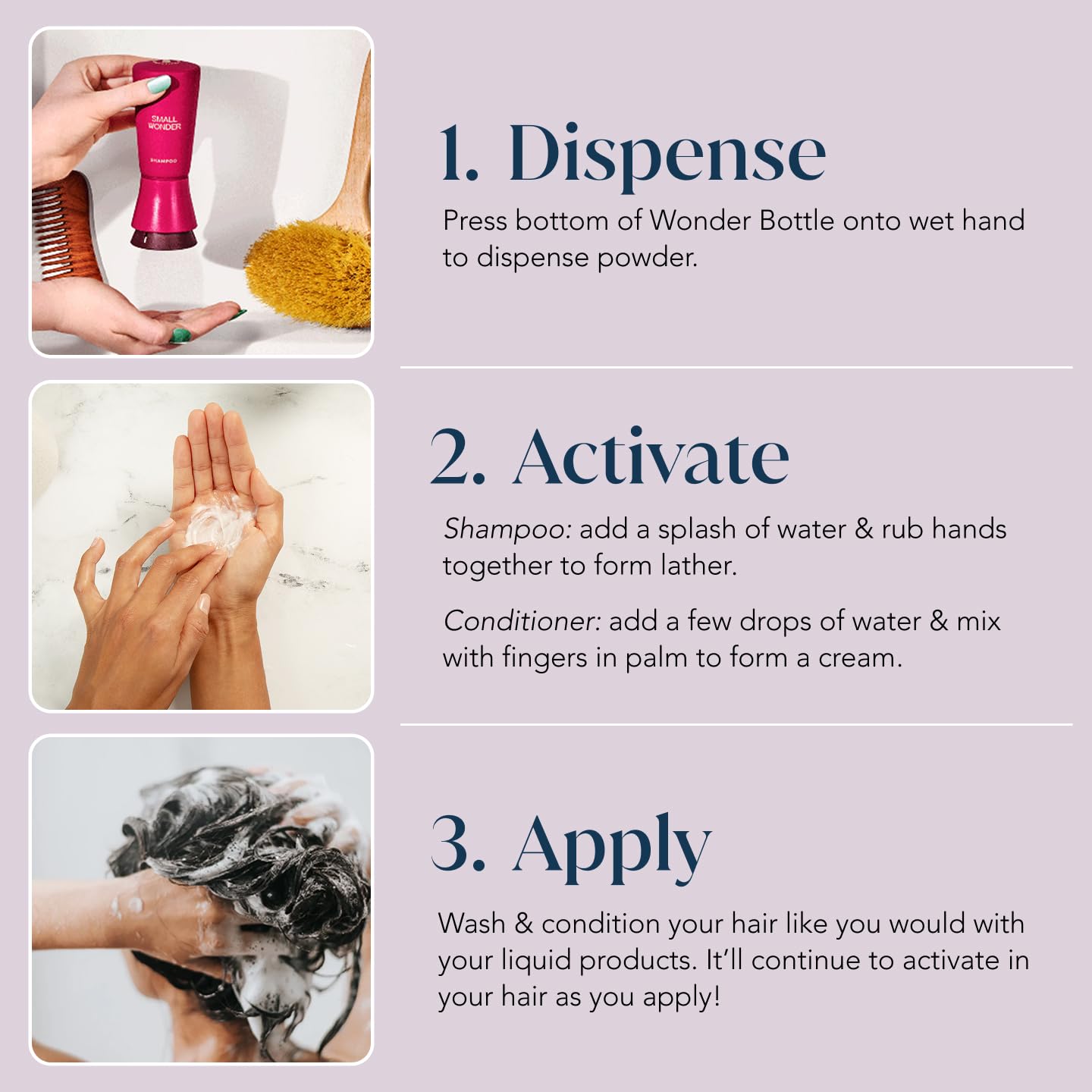 SMALL WONDER® Signature Shampoo – 2.5 oz (50-80 Washes) – Sulfate-Free, Paraben-Free, Color-Safe, Powder-to-Creamy-Lather Formula – For Shinier, Smoother Hair