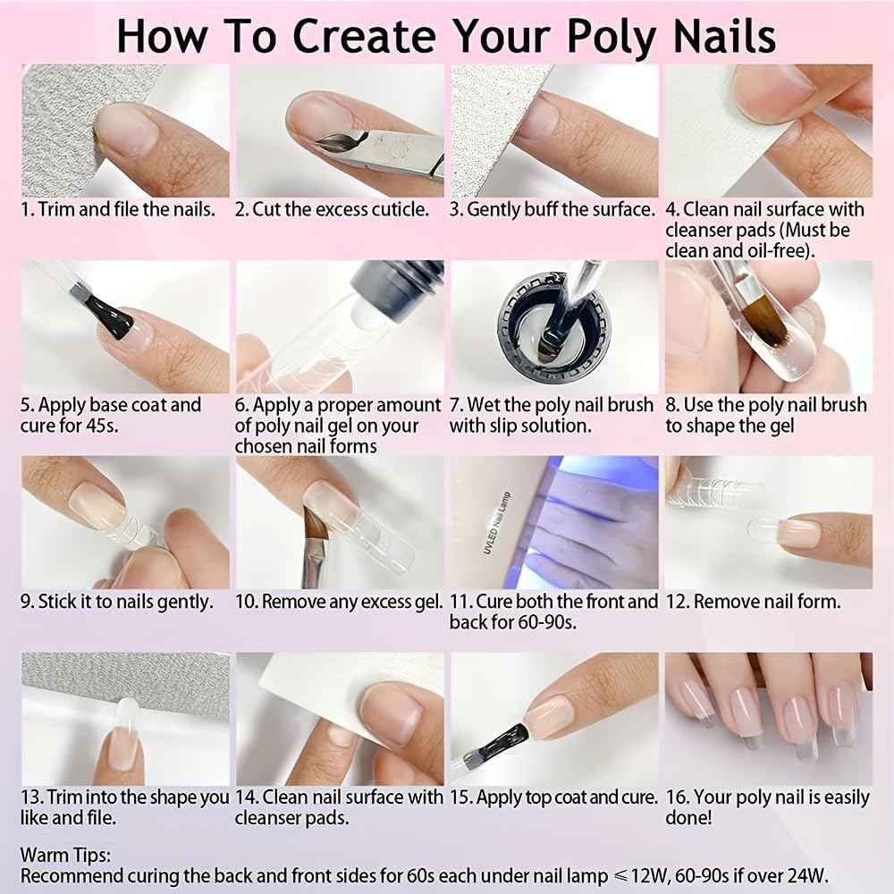 Poly Extension Gel Nail Kit with 8 Colors, Nail Lamp & Manicure Tools - DIY Starter Gift Set