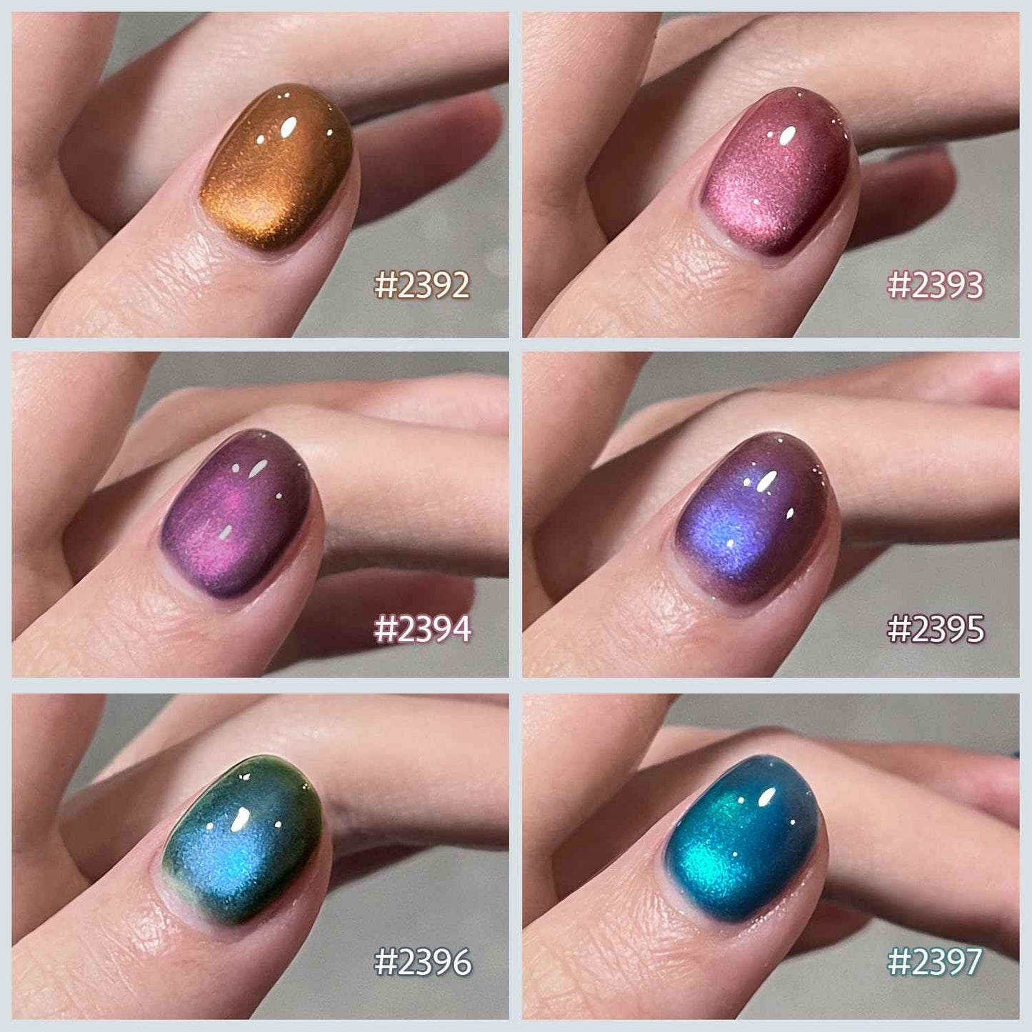 Cat Eye Gel Nail Polish Set with Glitter & Matte Top Coat - 6 Colors