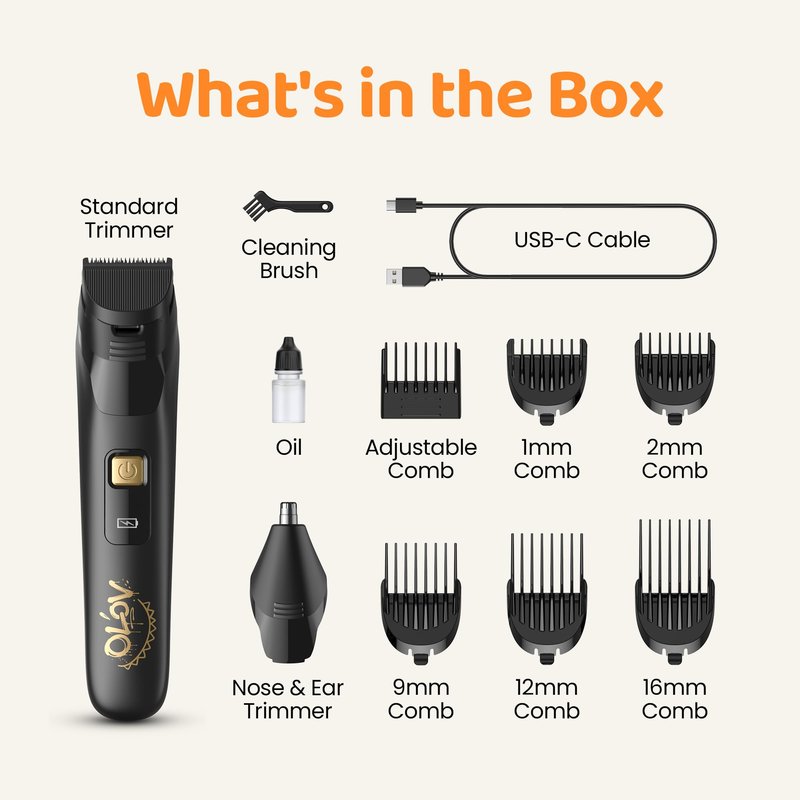OLOV LITE Electric Beard Trimmer for Men,Nose Hair Trimmer & Men's Electric Razor 10-in-1 Grooming Kit Cordless Shaver Gift-Ready for Men(Black)