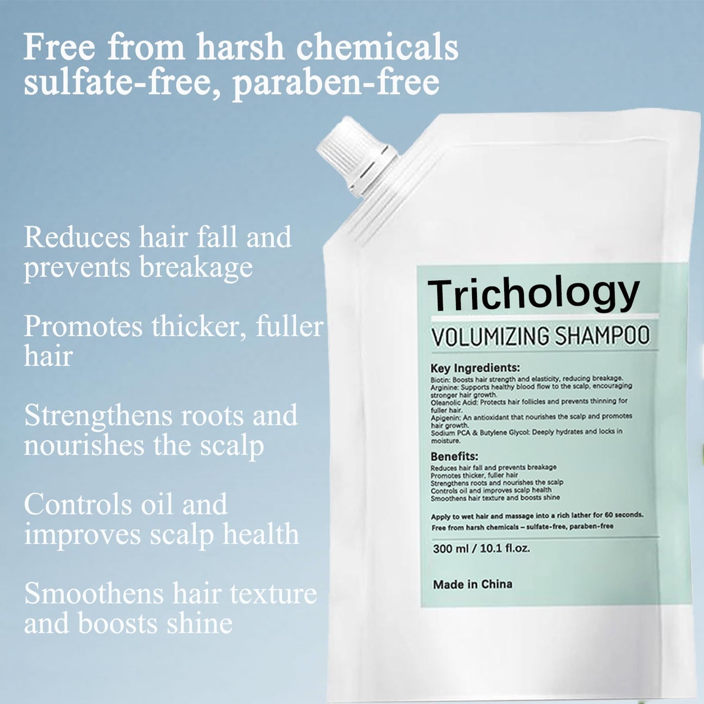 Trichology Shampoo | Anti-Hair Fall & Less Shedding & Volumizing Shampoo | Biotin, Arginine & Oleanolic Acid Strengthens Roots Promotes Hair Growth Oil Control & Scalp Nourishment 300ML (1PCS)