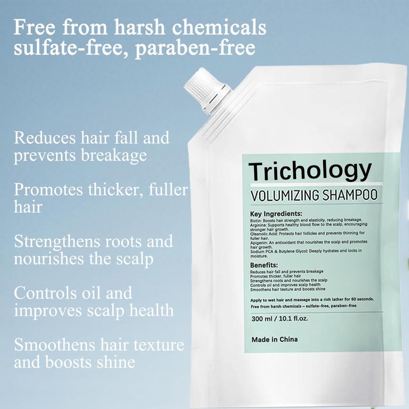 Trichology Shampoo | Anti-Hair Fall & Less Shedding & Volumizing Shampoo | Biotin, Arginine & Oleanolic Acid Strengthens Roots Promotes Hair Growth Oil Control & Scalp Nourishment 300ML (1PCS)