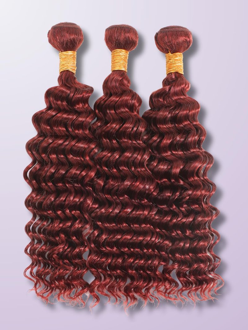 AUROO Reddish Brown Curly Human Hair, Thick Track Auburn Copper Red Colored Deep Wave Single Bundles 100% Virgin Human Hair Bundles #33b Remy Sew in 14 inch