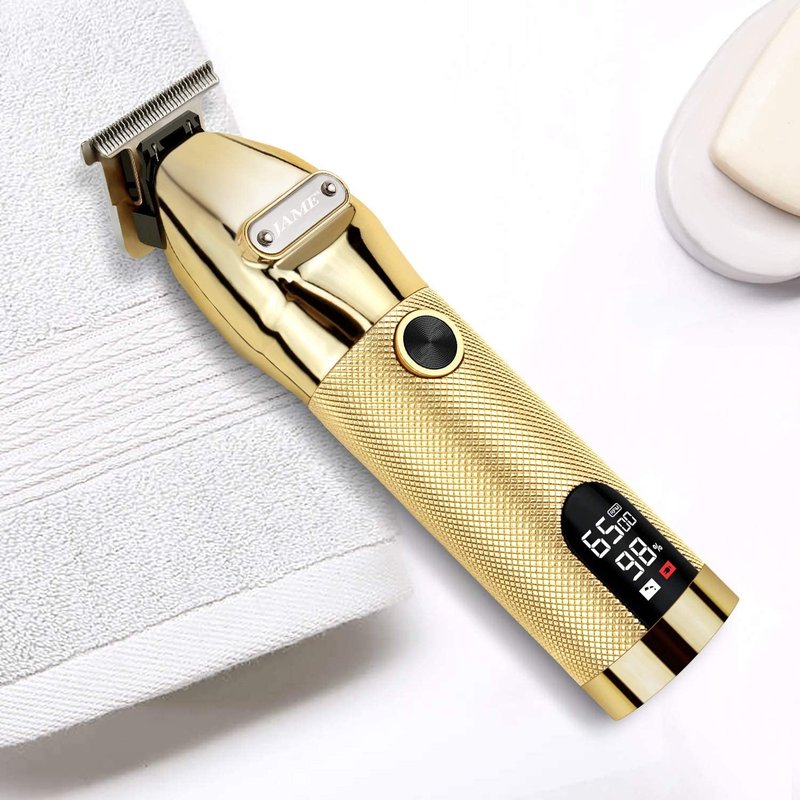 ciwellu Professional Hair Trimmer Cordless Outlining Trimmer T Liners Clippers for Men Rechargeable LED Display Zero Gapped Trimmers for Barbers(Gold