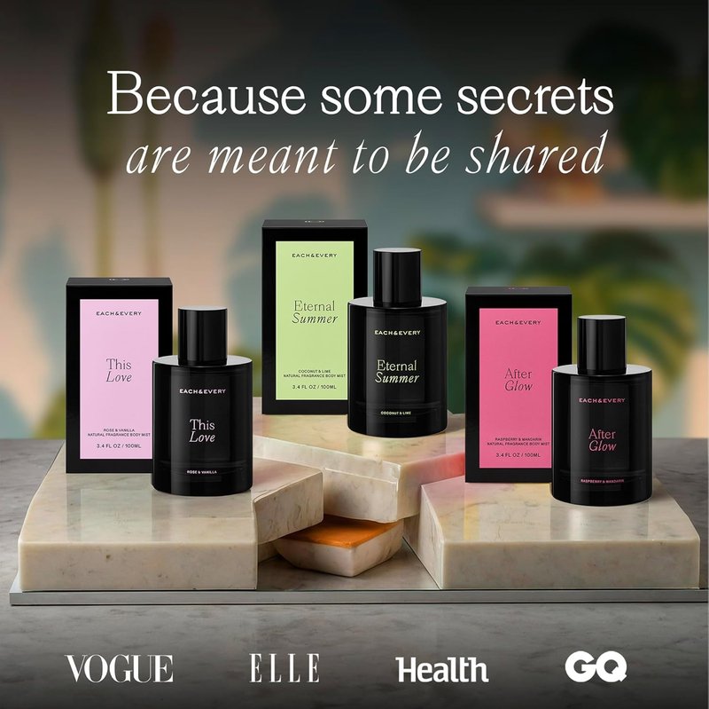 Each & Every Hair & Body Mist - Hair Perfume & Body Spray for Women & Men, 100% Natural Fragrance Rasberry & Mandarain, Resfreshing Bright Sweet (After Glow) - Vegan, Paraben Free, 3.4 fl oz