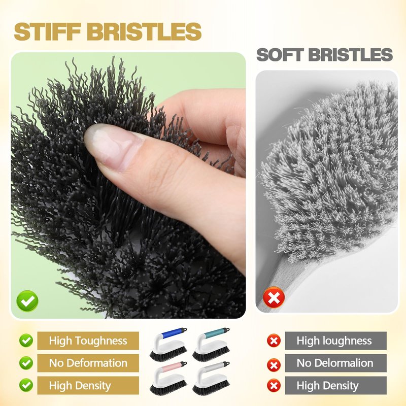 Teenyyou 16 Pack Scrub Brush Heavy Duty Cleaning Brushes with Handle Stiff Bristles Scrub Brush Bulk for Shower Bathroom Carpet Kitchen Bathtub Scrubber, Grey, Blue, Green, Pink