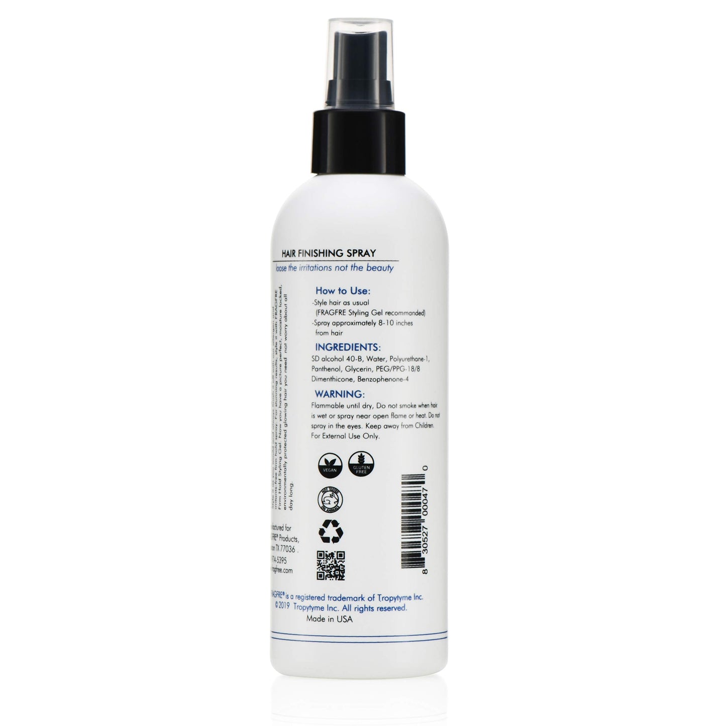 FRAGFRE Hair Finishing Spray Firm Hold 8 oz - Hair Spray for Sensitive Skin - Fragrance Free Hypoallergenic Parabens Free - Holds and Protects Your Styles without Irritations -Vegan No Gluten (1 Pack)