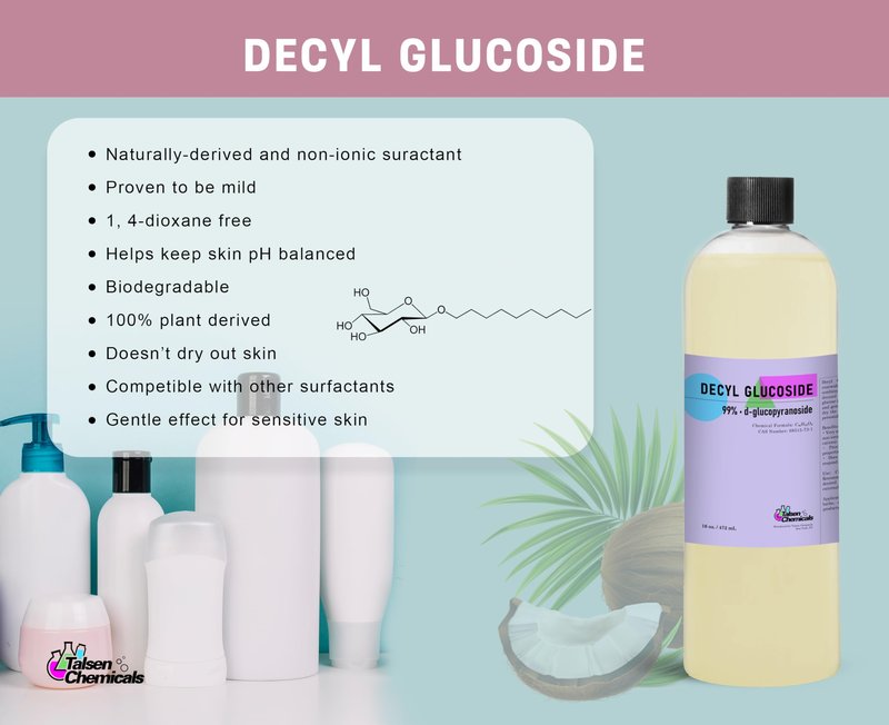 Talsen Chemicals Decyl Glucoside Organic 946 mL / 32 Oz Mild Non-Ionic Surfactant - Plant Based Gentle Cleansing & Foaming Agent for DIY Cosmetics Skincare & Haircare, Versatile Emulsifying Agent